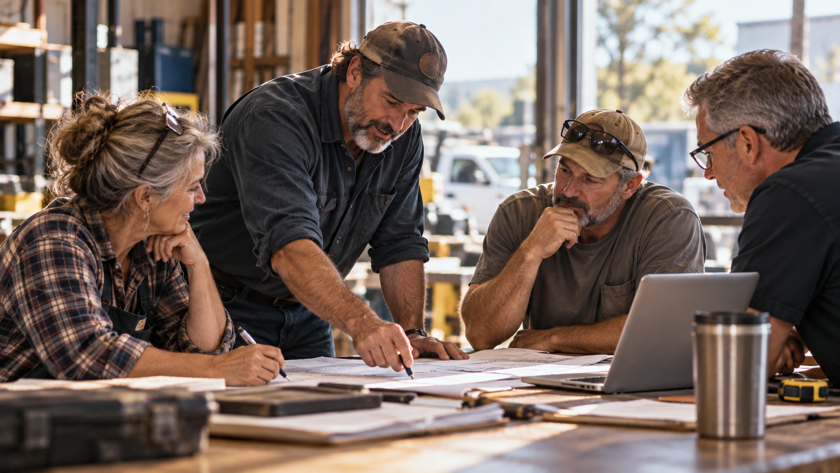 Team of older employees around a table