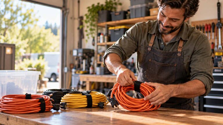 Business Owner coiling up cords